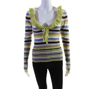 Derek Green Women's Round Neck Long Sleeves Multicolor Stripe Sweater Size S